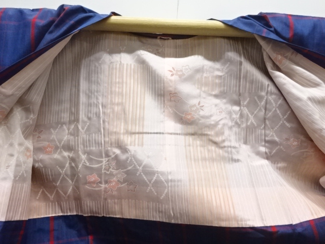  格子織り出し米沢紬着物・道行コートアンサンブル